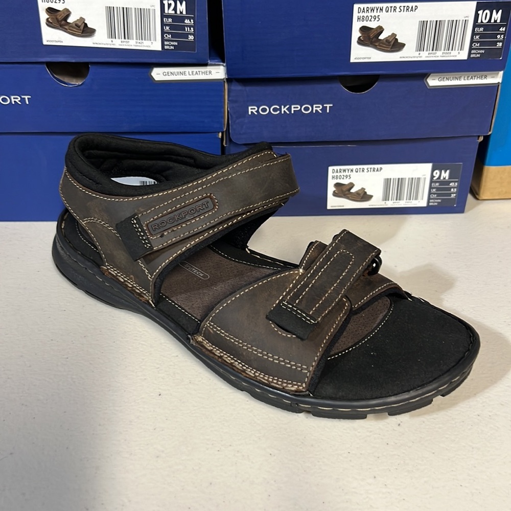 Rockport  Men’s Darwyn Leather Quarter Strap Sandal Brown NEW NIB